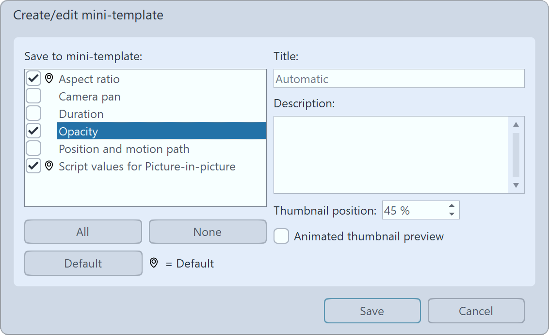 Save Mini-template - Settings