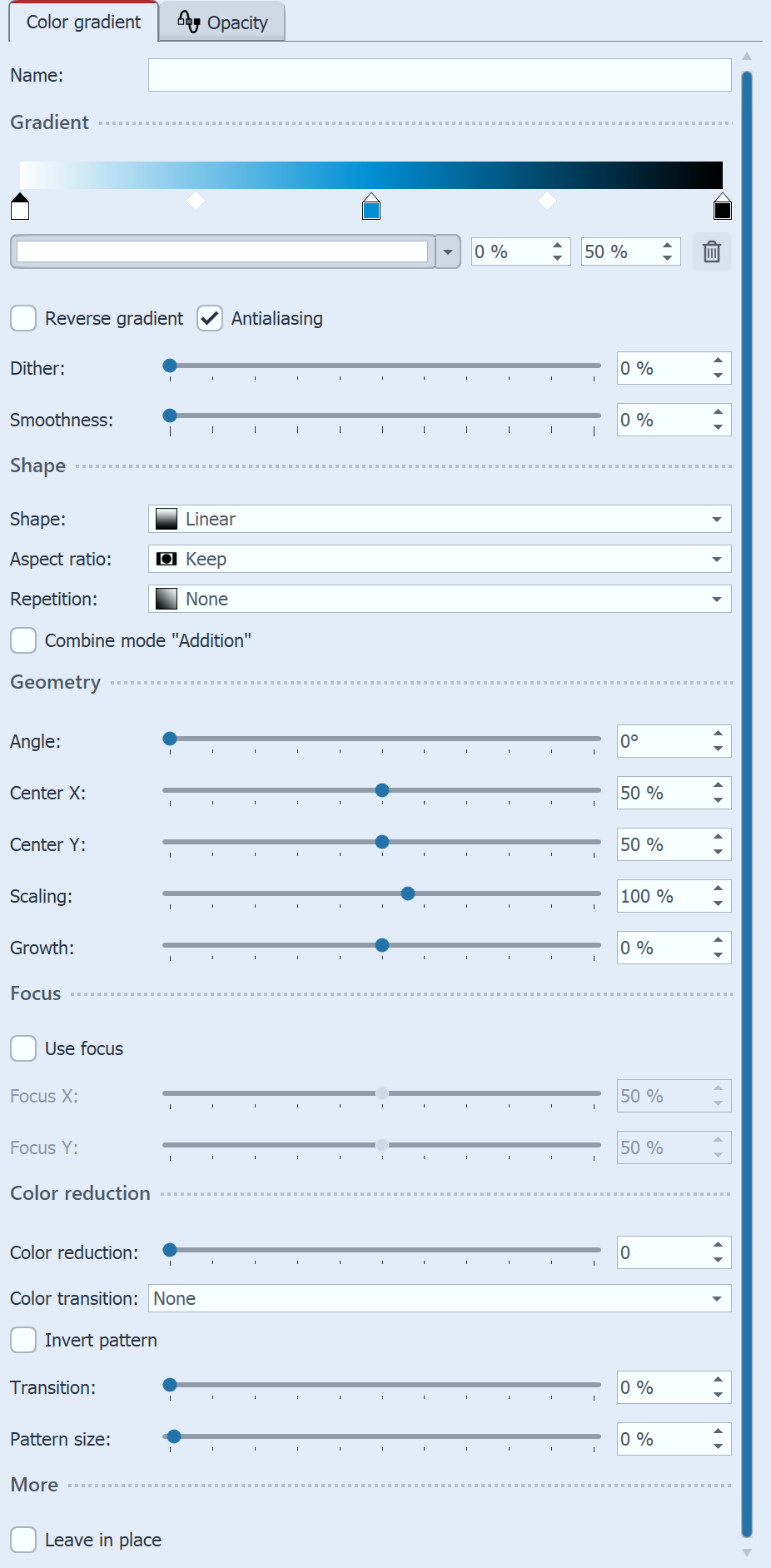 Gradient settings