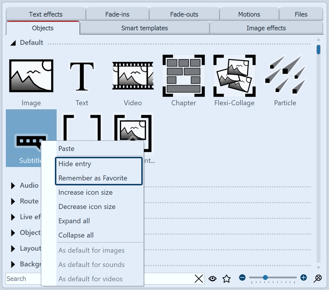 Toolbox - Hide elements/Set as favorite