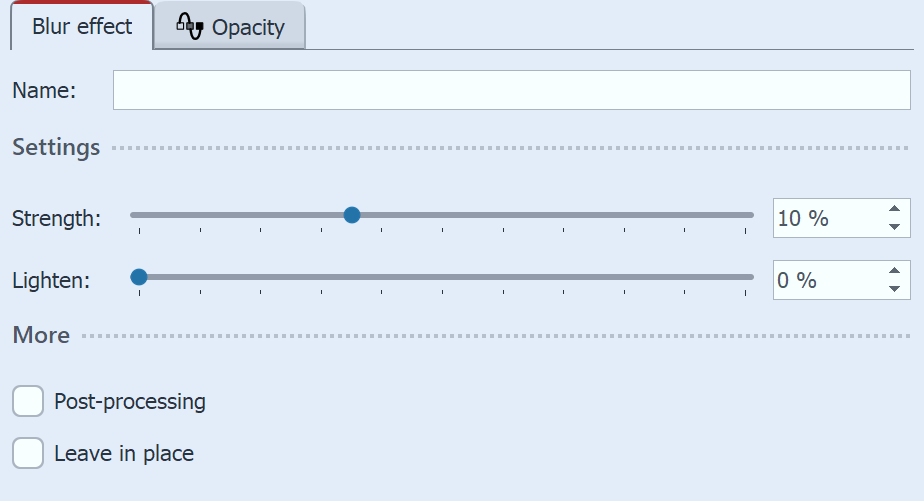 Settings for Blur effect