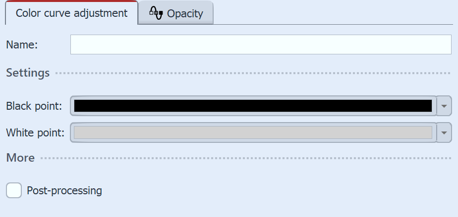 Settings for the Color curve adjustment