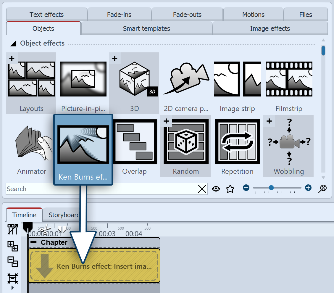 Drag effect from the Toolbox to the Timeline 