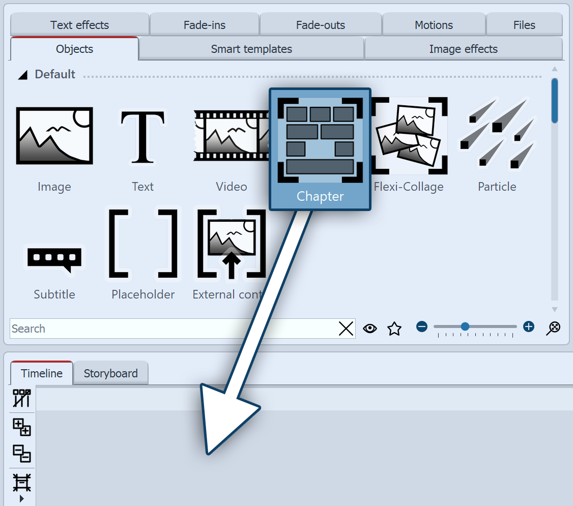Drag chapter object to Timeline