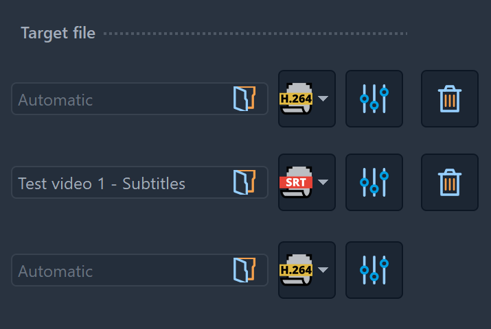 Various settings for the target file