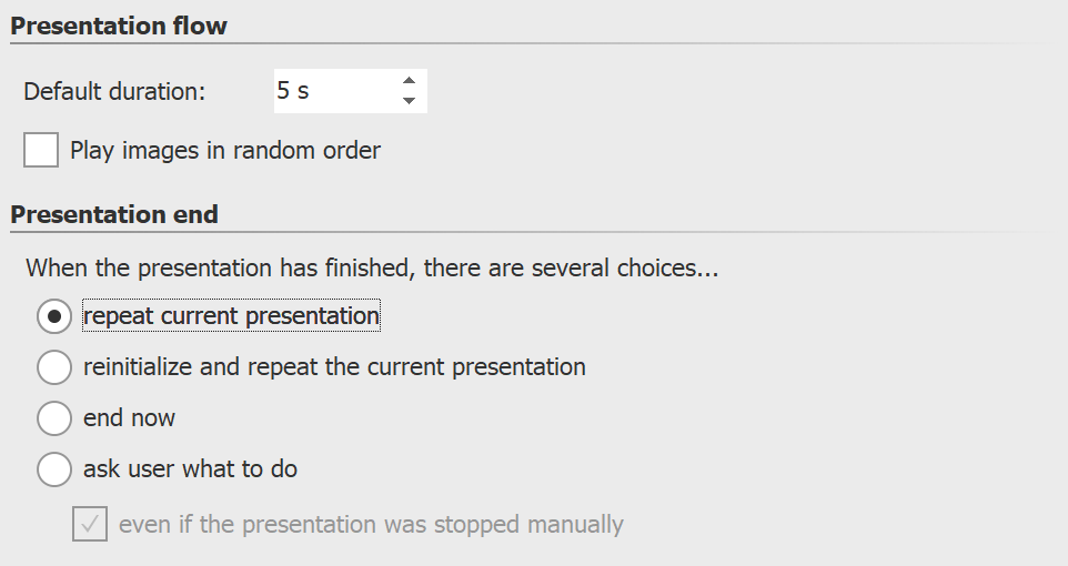 Presentation end settings