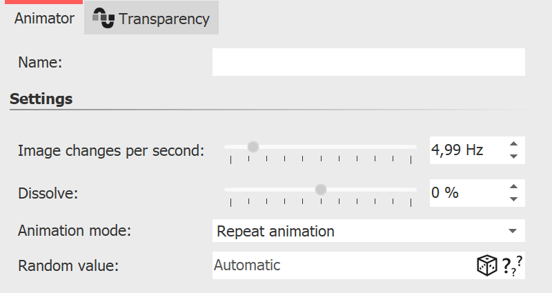 Settings for Animator