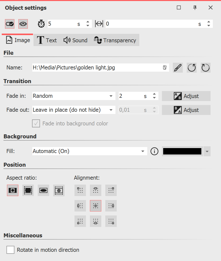 Properties of an image object