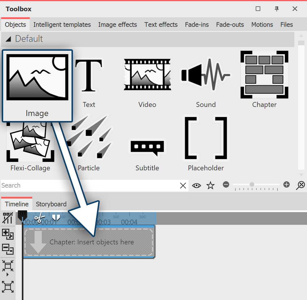 Drag image object into chapter