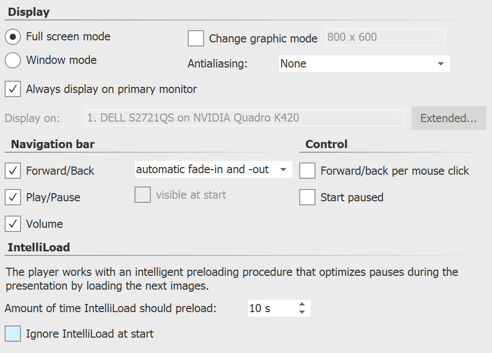 Settings for Player in Stages