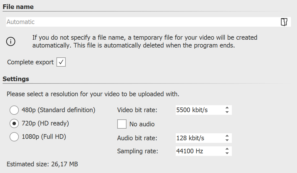 Video settings for YouTube