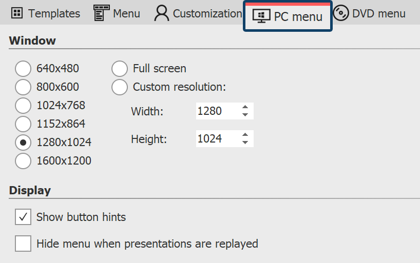 Settings for PC Menü