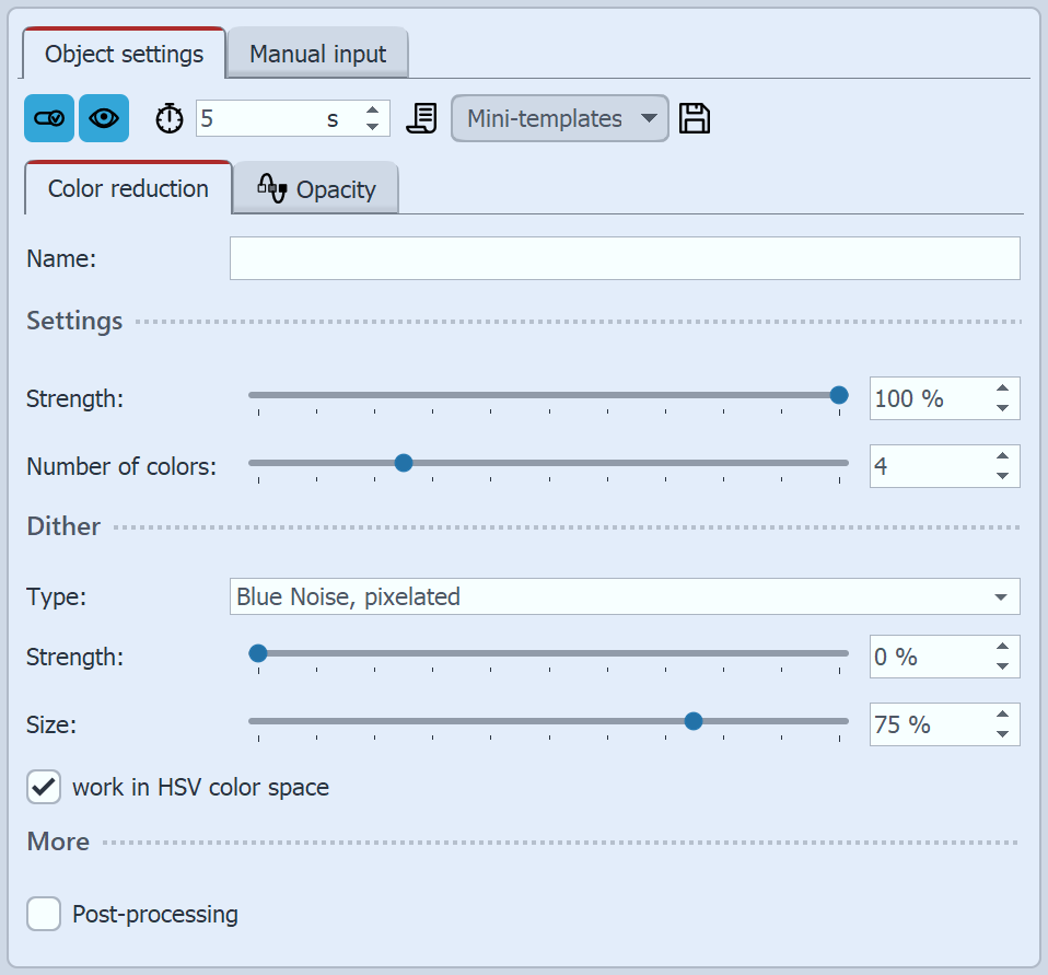 "Color reduction" settings