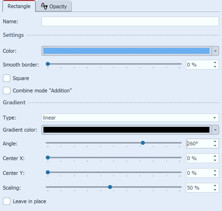 Rectangle settings