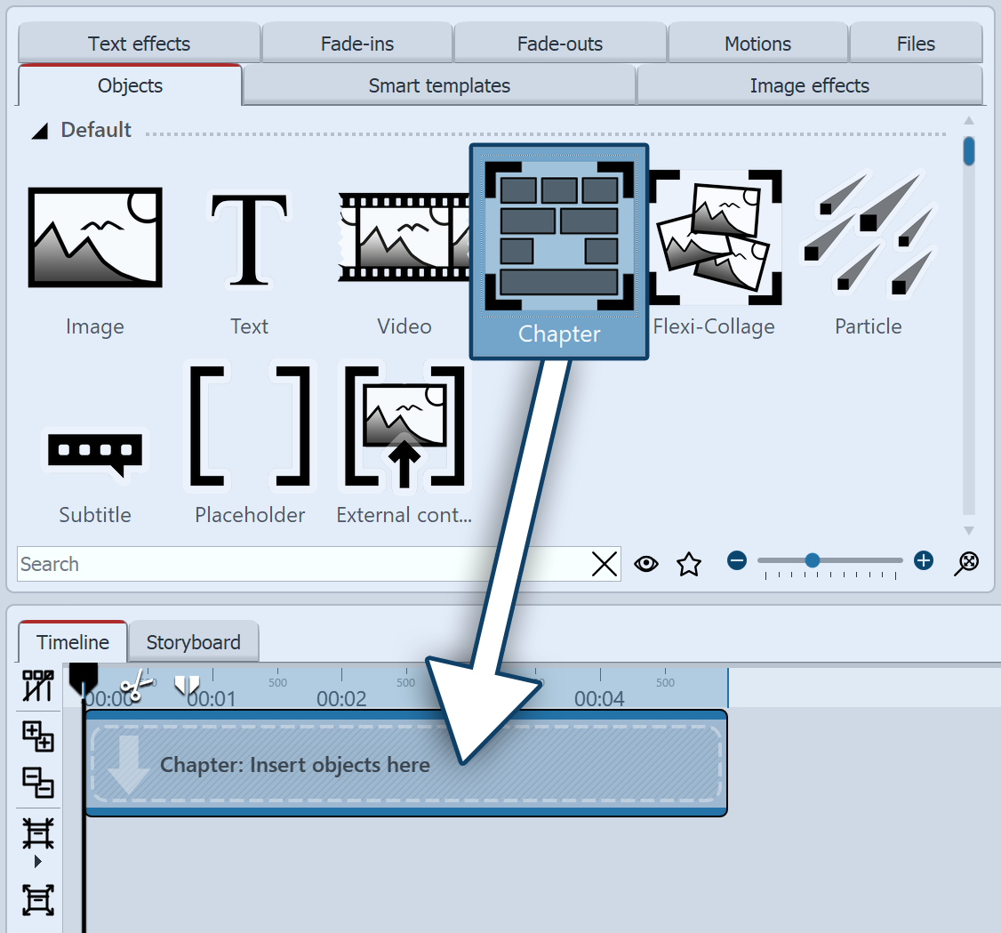 Drag the Chapter into the Timeline