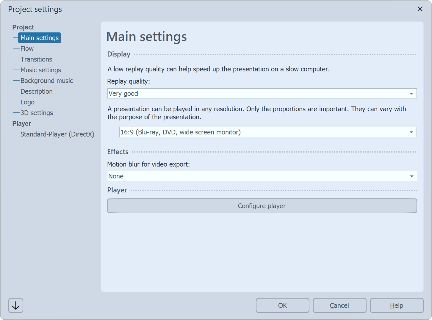 Main settings in Video Vision