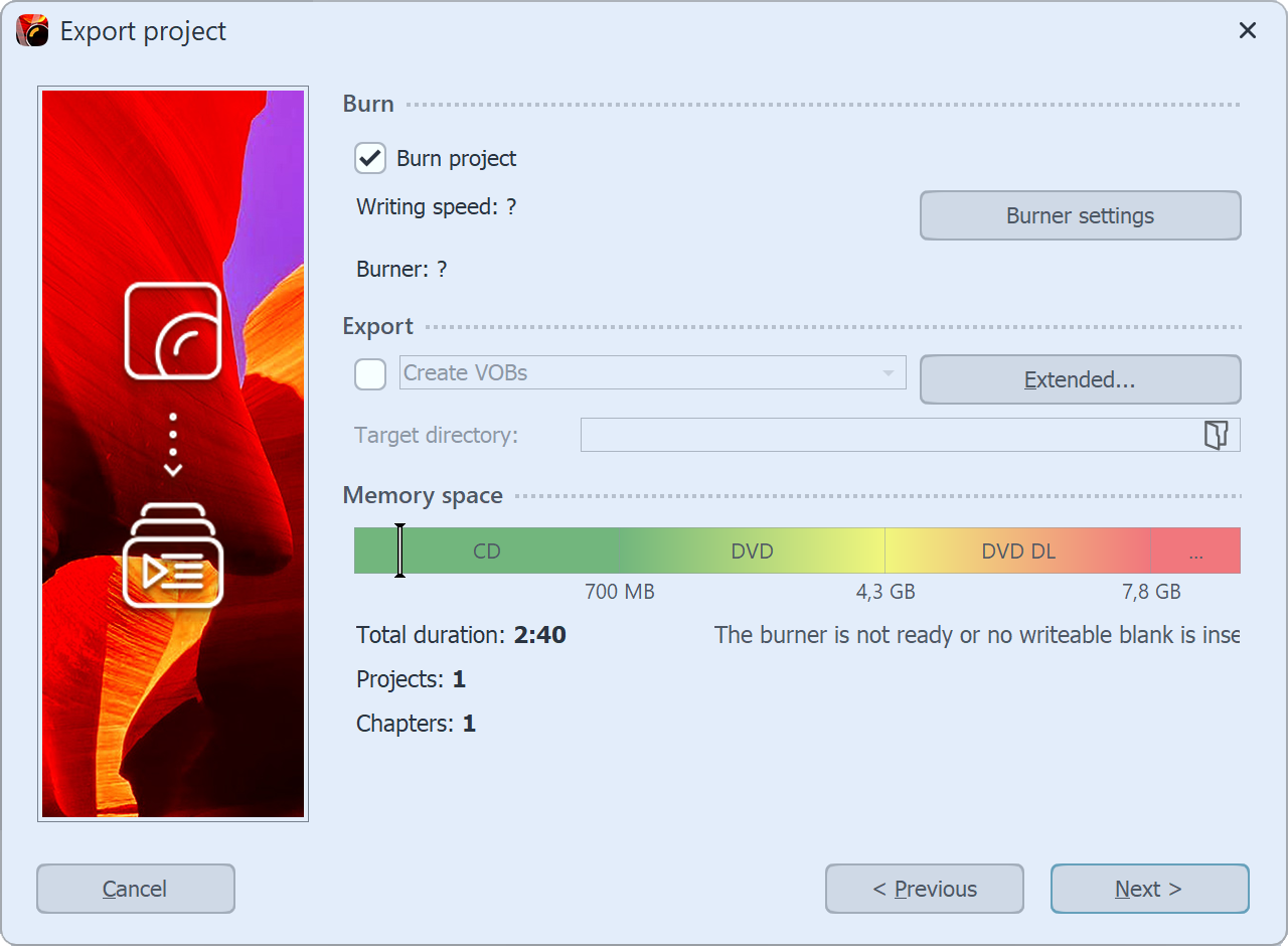 Burning a video DVD with a menu