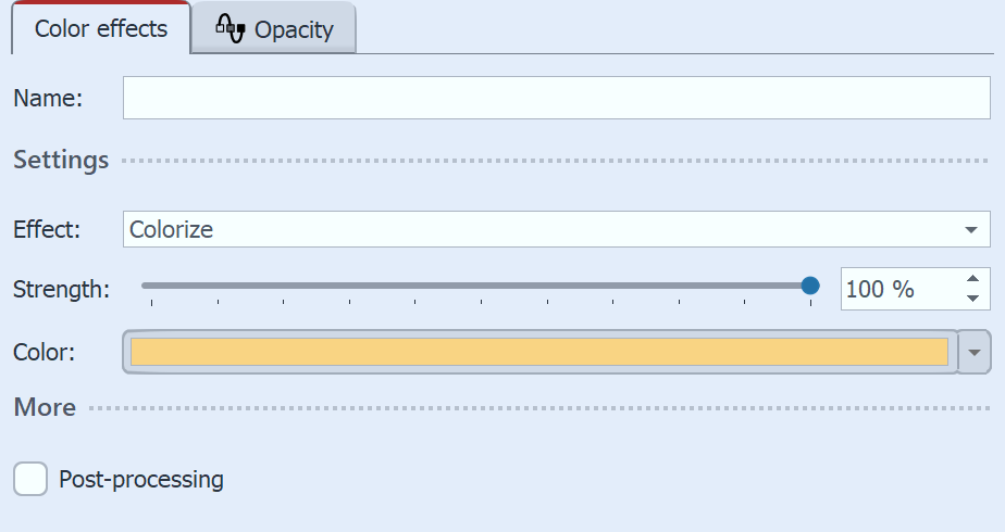 Settings for the color effect