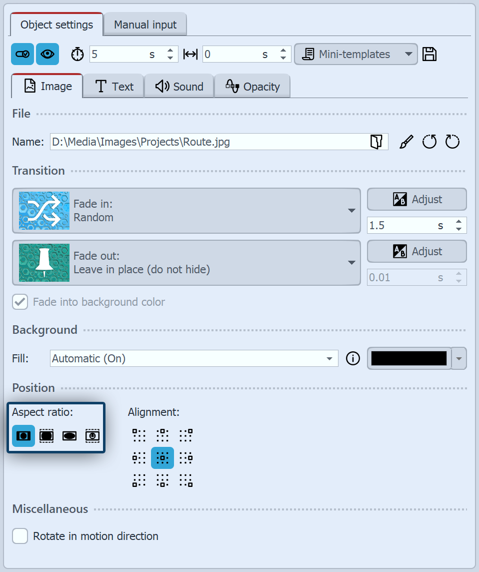 Adjustment via image properties