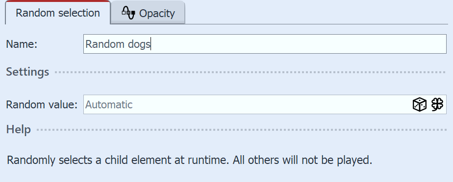 Settings for "Random selection"