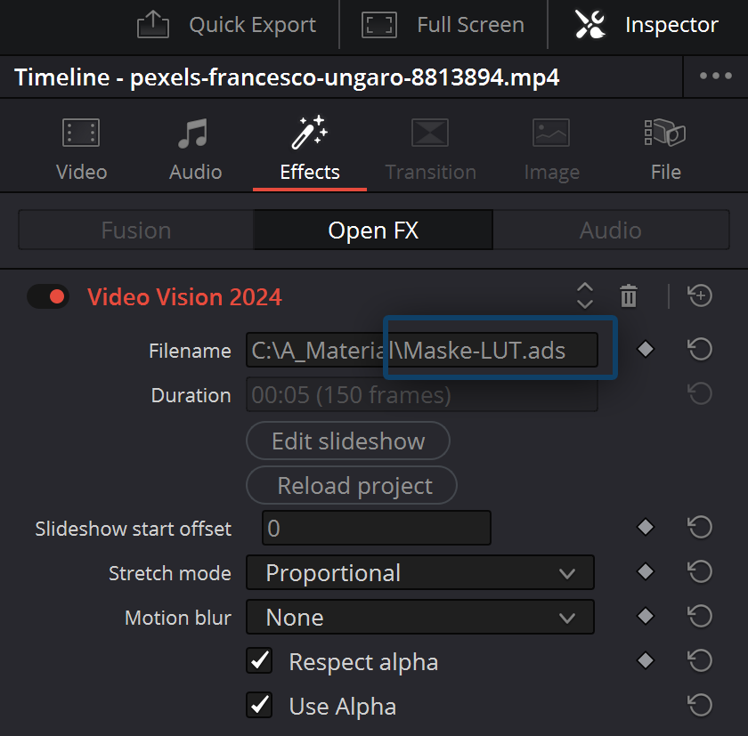 Assigning filters in DaVinci Resolve