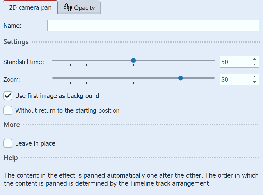 2D camera pan settings