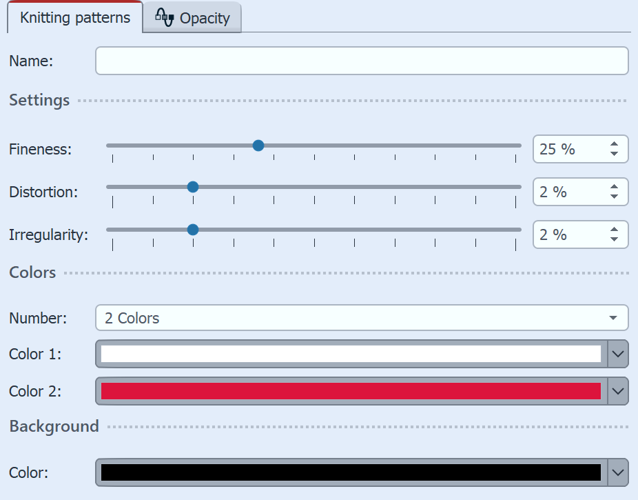 Settings for Knitting pattern effect