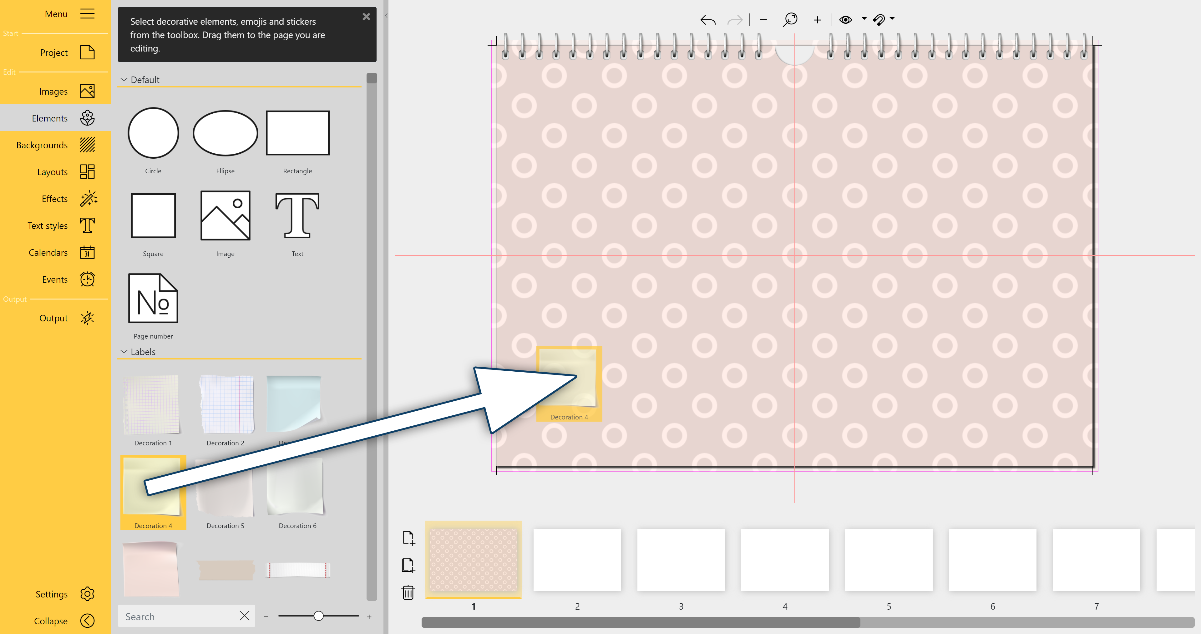 Drag element to page