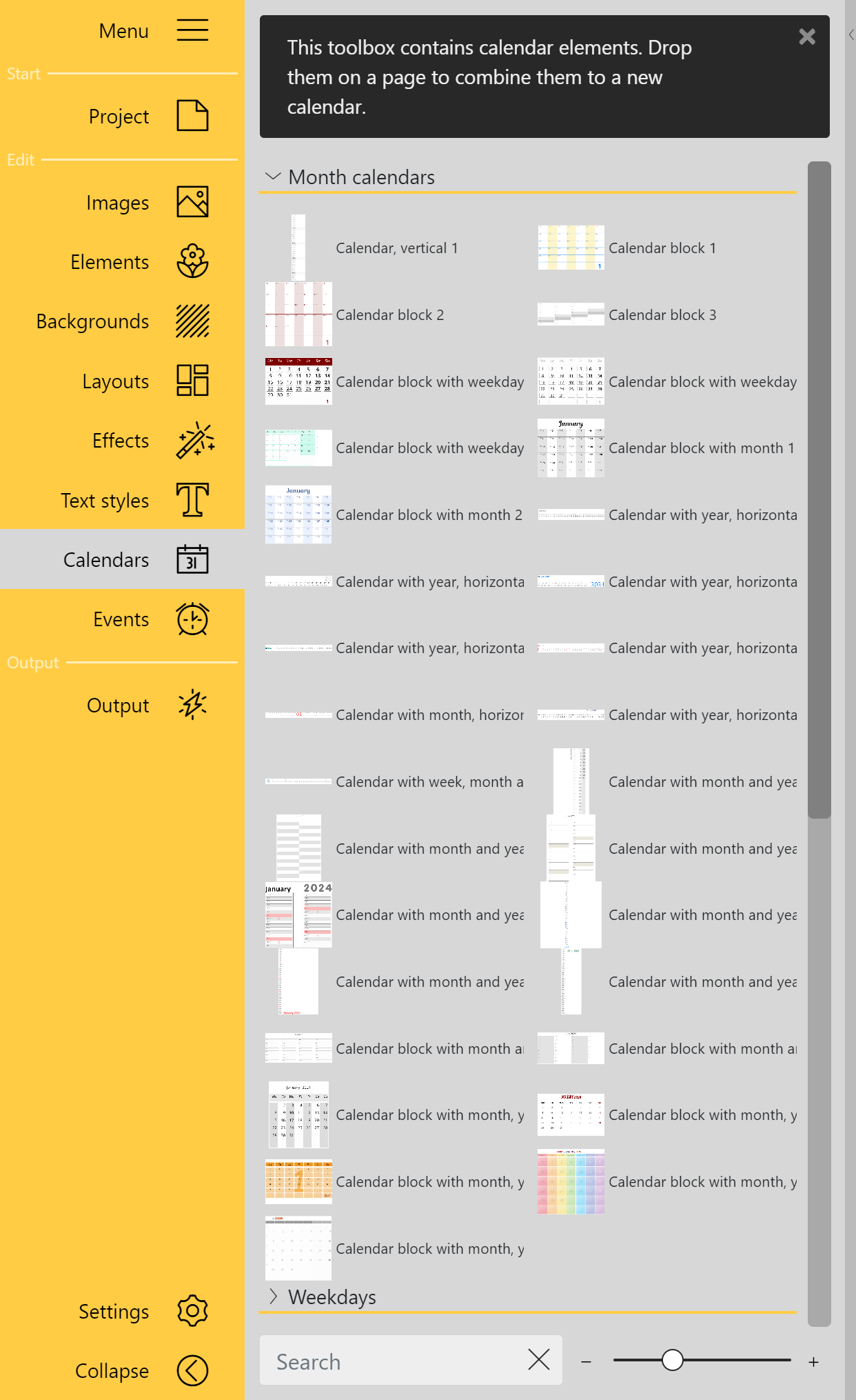 Toolbox view Calendars