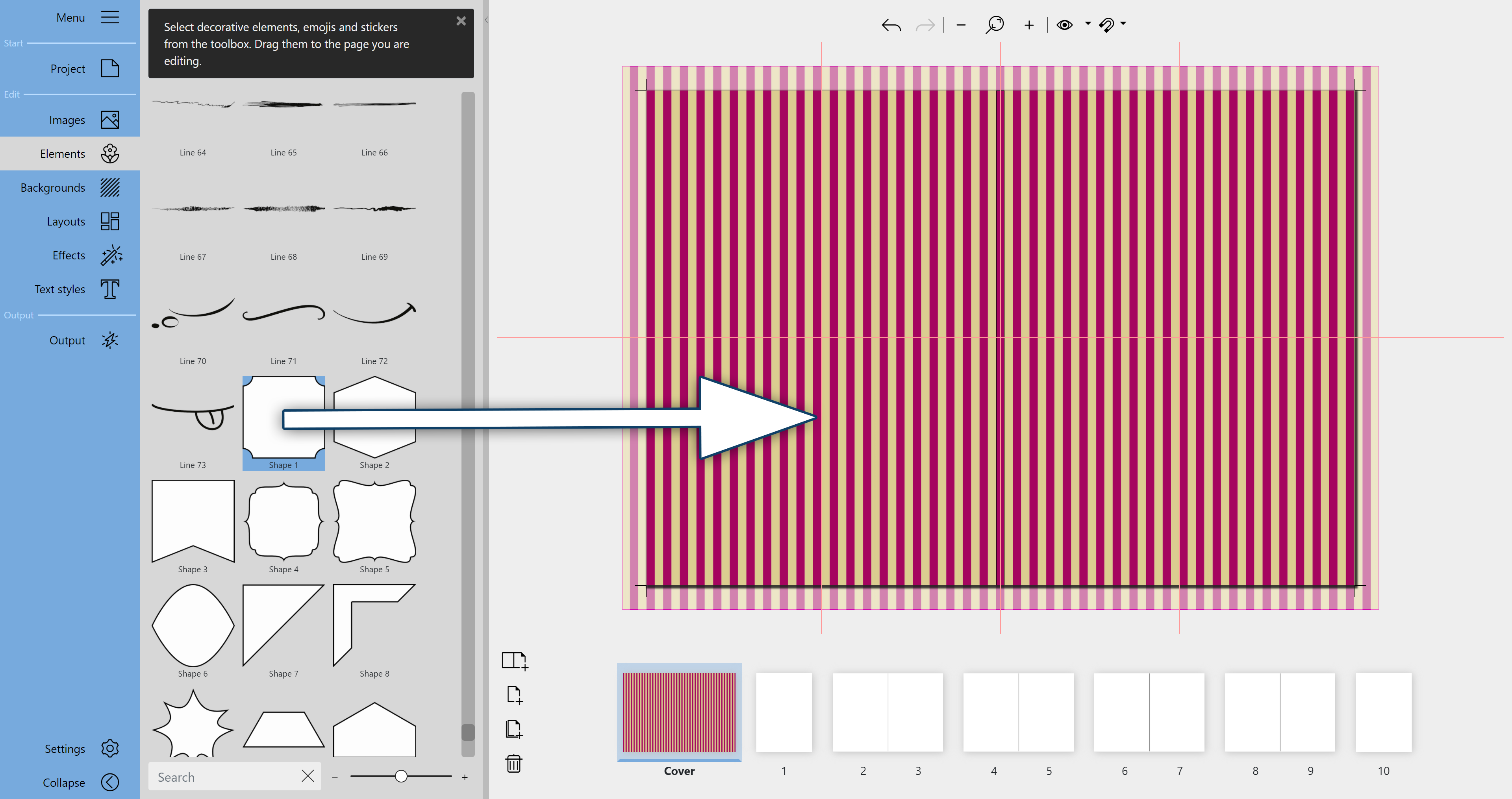 Drag element to page